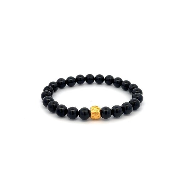 24K Gold Money Bag Lucky Charm Stretchable Bracelet Natural Tourmaline 6mm - Picture 1 of 5